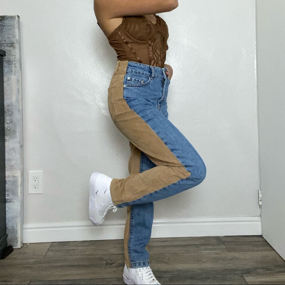 Bershka Half Corduroy, Half Denim Pants